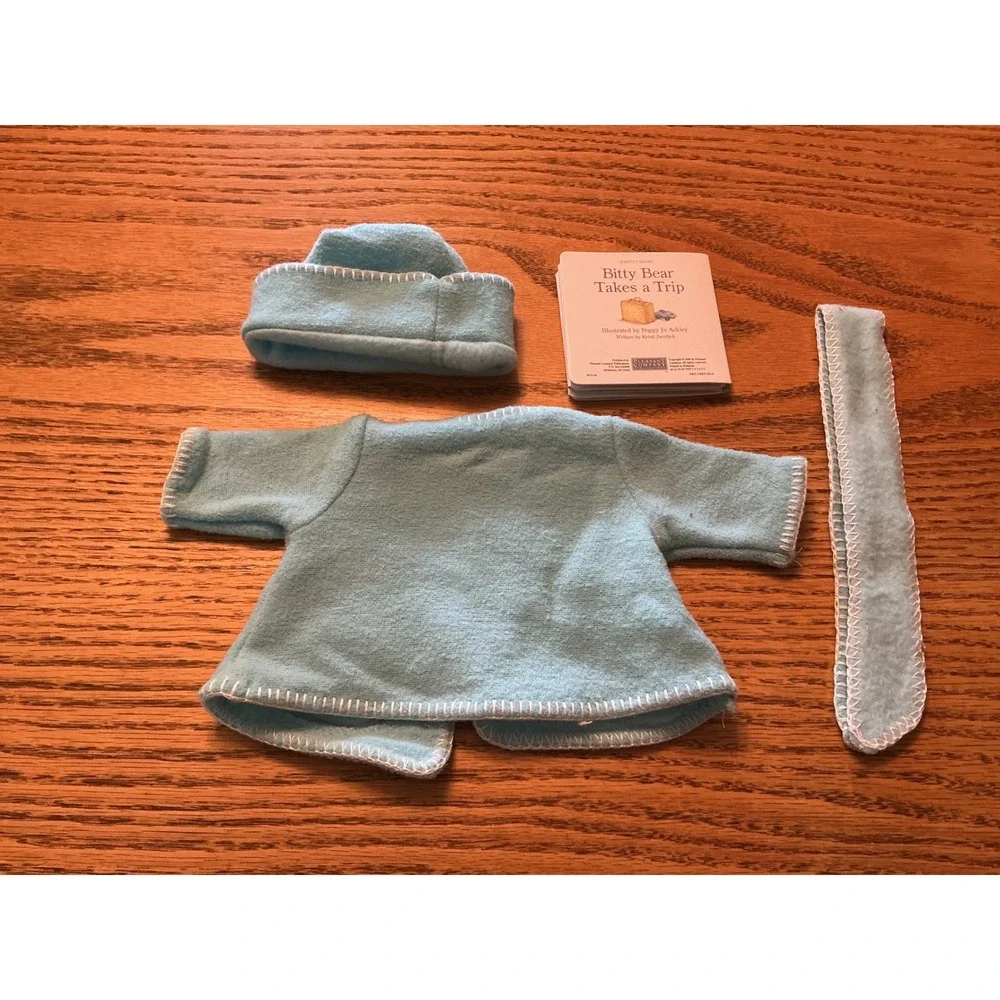 American Girl Bitty Bear Blue Fleece Jacket Hat Scarf Set Book Pleasant Company